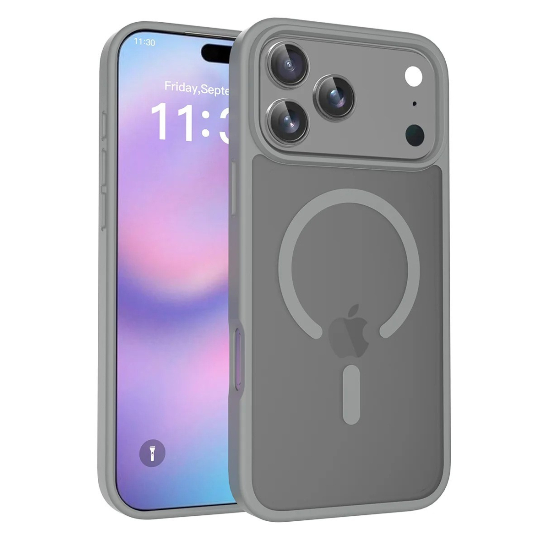 Coque renforcée semi transparente iPhone 18 Pro avec magsafe Gris