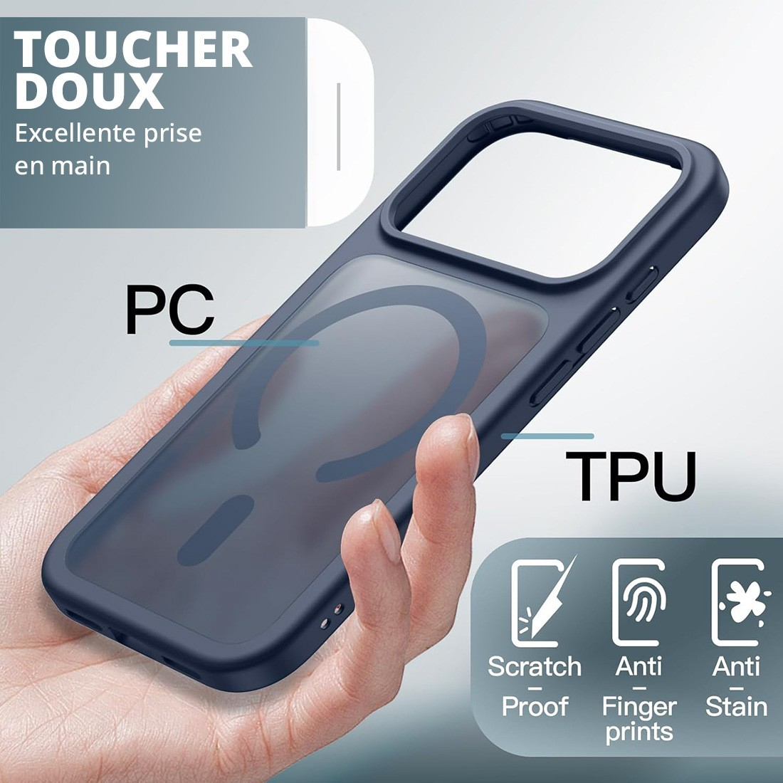 Coque renforcée semi transparente iPhone 18 Pro Max avec magsafe Noir
