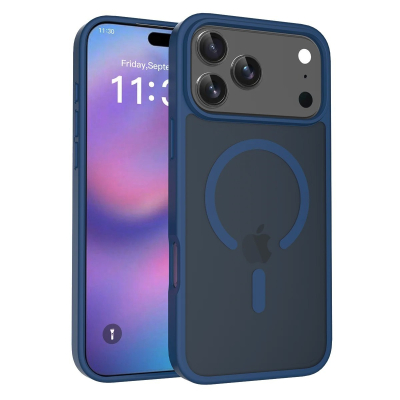 Coque renforcée semi transparente iPhone 18 Pro Max avec magsafe Bleu