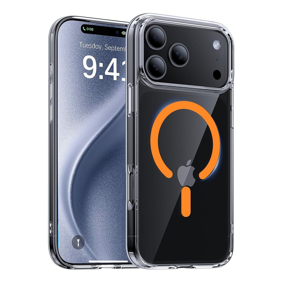 Coque Renforcée transparente iPhone 18 Pro Max avec magsafe orange
