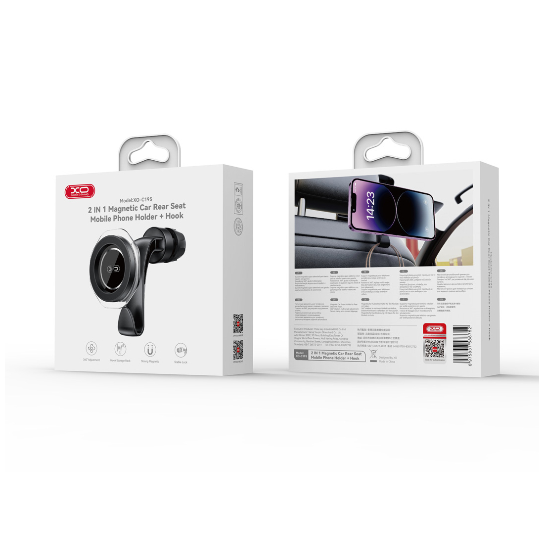 XO C195 support voiture appuie-tête MagSafe noir