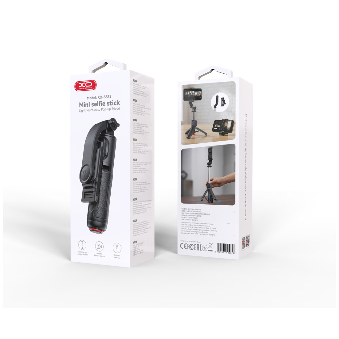 XO SS39 perche à selfie Bluetooth trépied 70 cm noire
