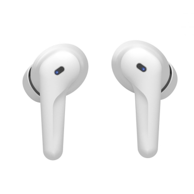 Oreillette bluetooth stéréo Moxie Minitwin avec boitier coulissant - blanc