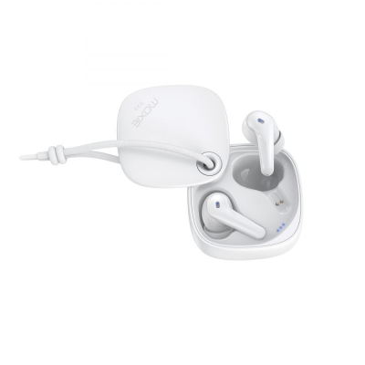 Oreillette bluetooth stéréo Moxie Minitwin avec boitier coulissant - blanc