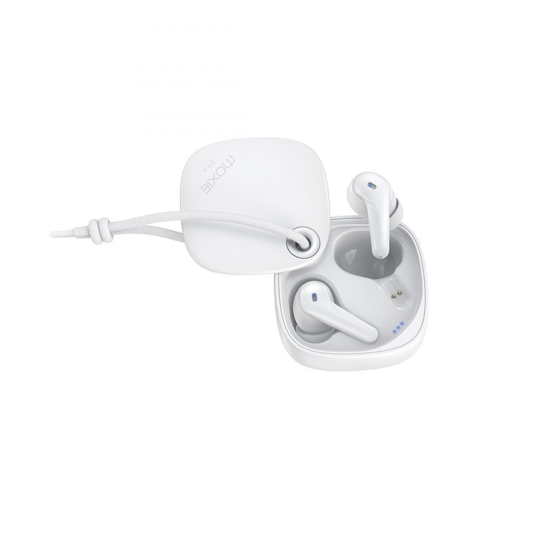 Oreillette bluetooth stéréo Moxie Minitwin avec boitier coulissant - blanc