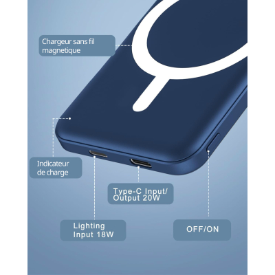 Batterie externe MagSafe 5000 mAh - Bleu foncé | VOG IMPORT