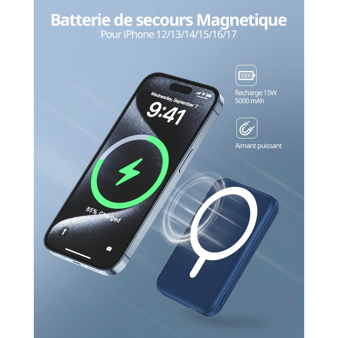 Batterie externe MagSafe 5000 mAh - Bleu foncé | VOG IMPORT