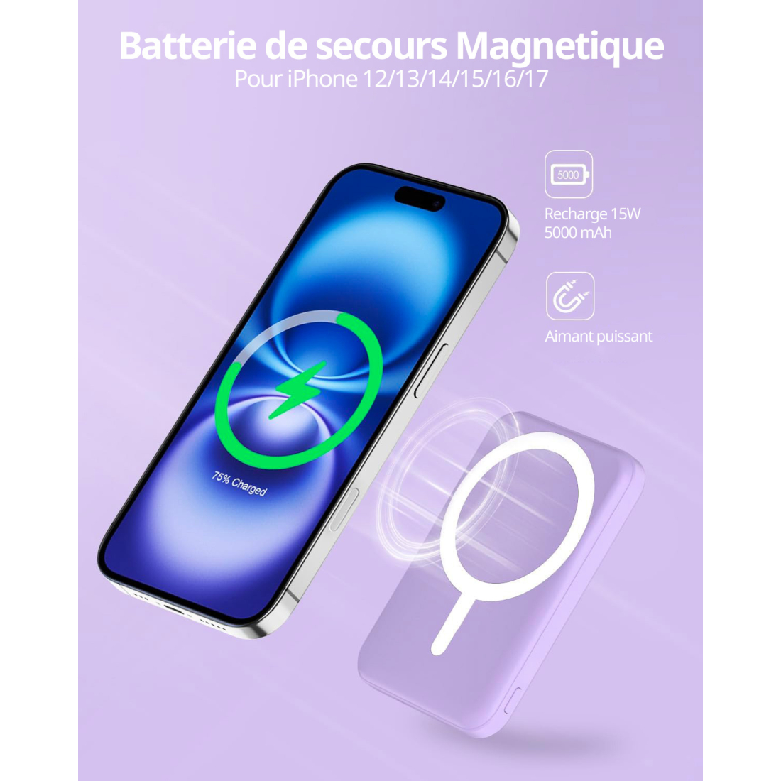 Batterie externe MagSafe 5000 mAh - Violet | VOG IMPORT