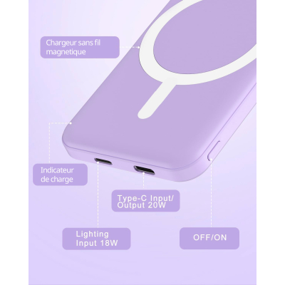 Batterie externe MagSafe 5000 mAh - Violet | VOG IMPORT