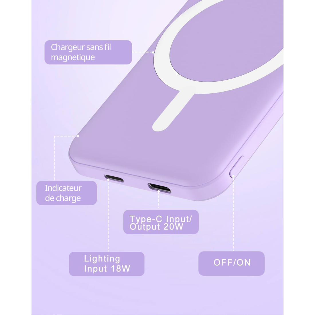 Batterie externe MagSafe 5000 mAh - Violet | VOG IMPORT