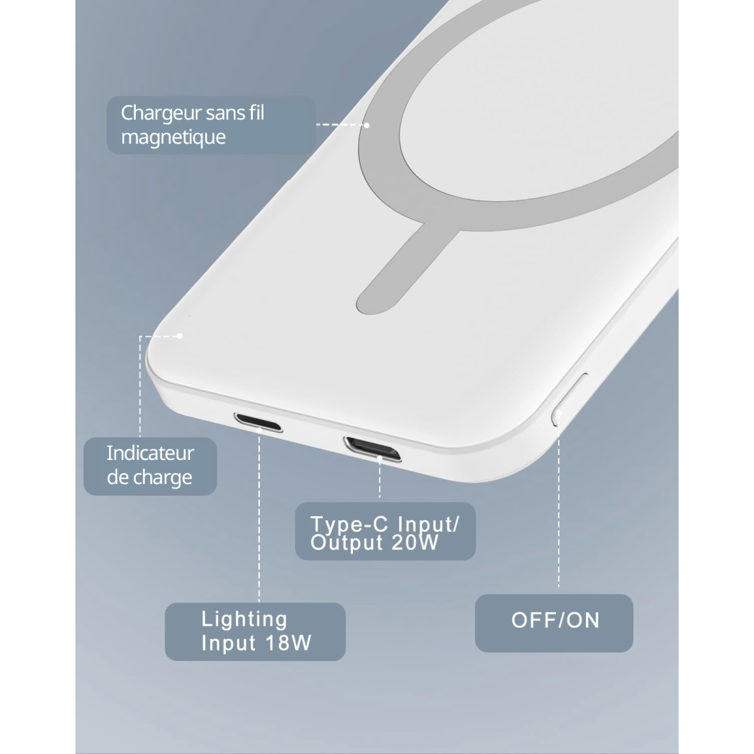Batterie externe MagSafe 5000 mAh - Blanc | VOG IMPORT