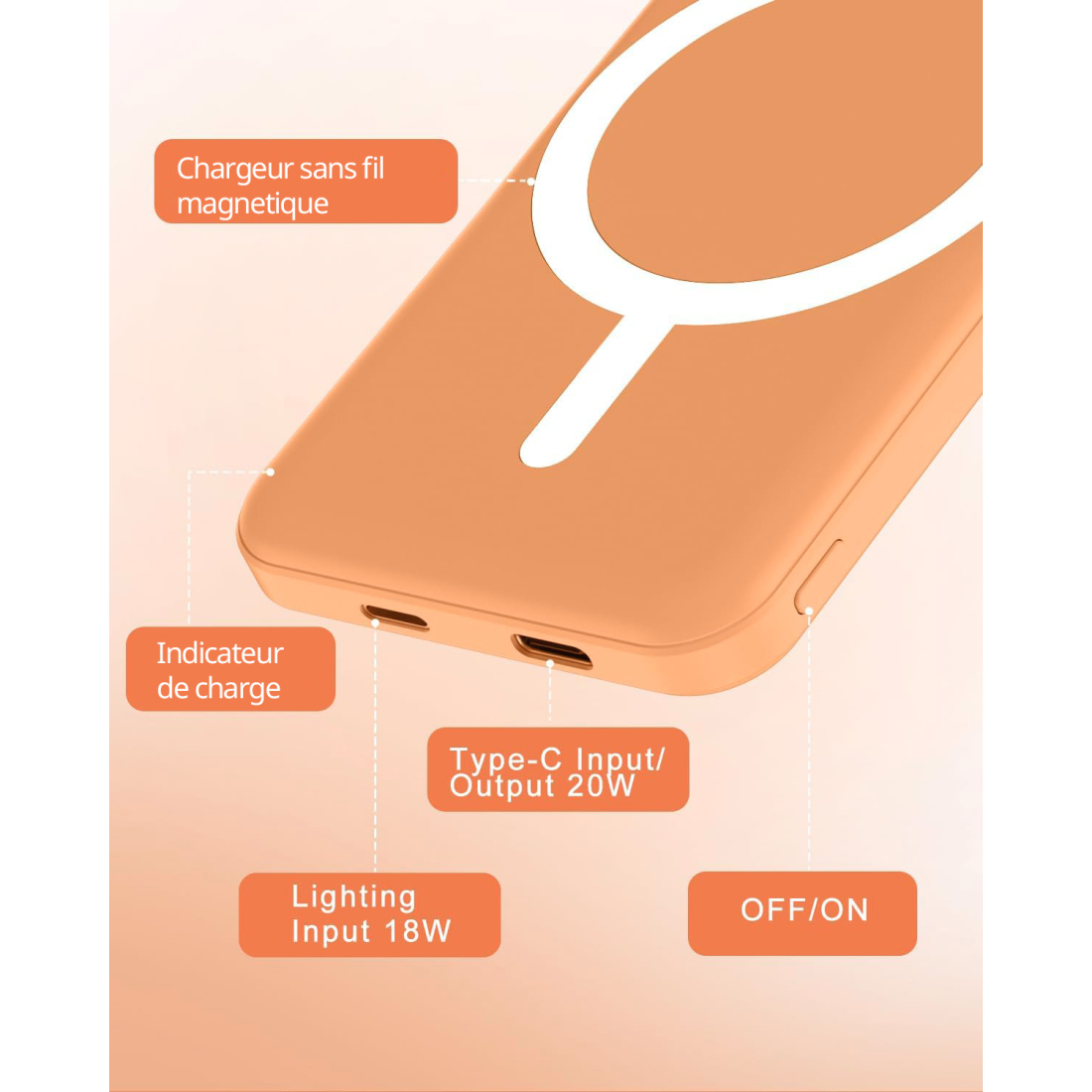 Batterie externe MagSafe 5000 mAh - Orange | VOG IMPORT