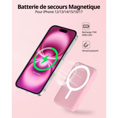 Batterie externe MagSafe 5000 mAh - Rose | VOG IMPORT