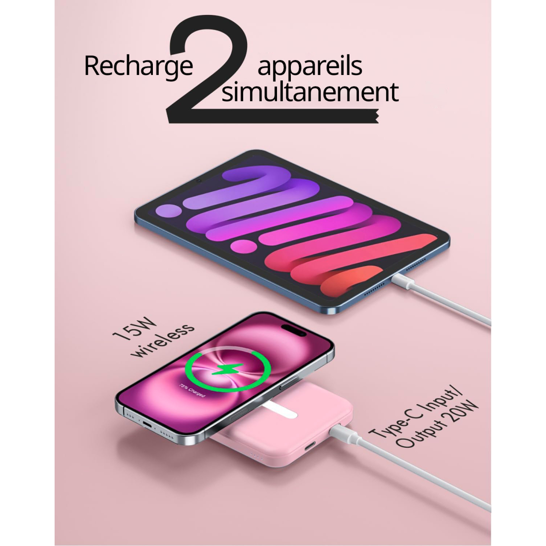 Batterie externe MagSafe 5000 mAh - Rose | VOG IMPORT