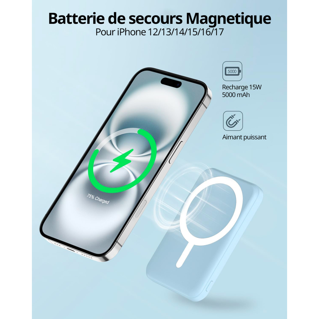 Batterie externe MagSafe 5000 mAh - Bleu clair | VOG IMPORT