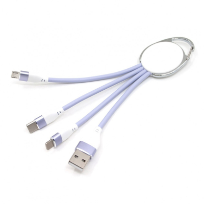 Porte clef métal avec cable data lightning/micro USB / USB-C - violet