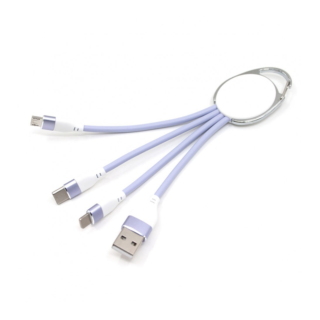 Porte clef métal avec cable data lightning/micro USB / USB-C - violet
