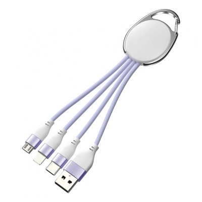 Porte clef métal avec cable data lightning/micro USB / USB-C - violet