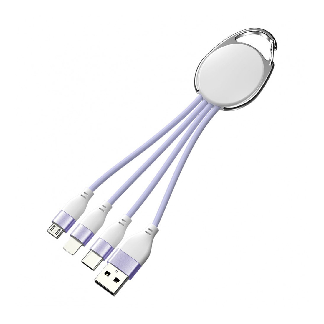 Porte clef métal avec cable data lightning/micro USB / USB-C - violet