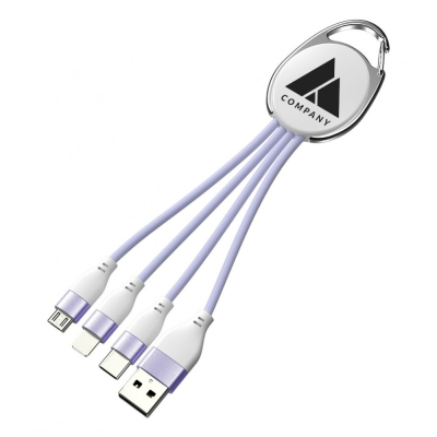 Porte clef métal avec cable data lightning/micro USB / USB-C - violet