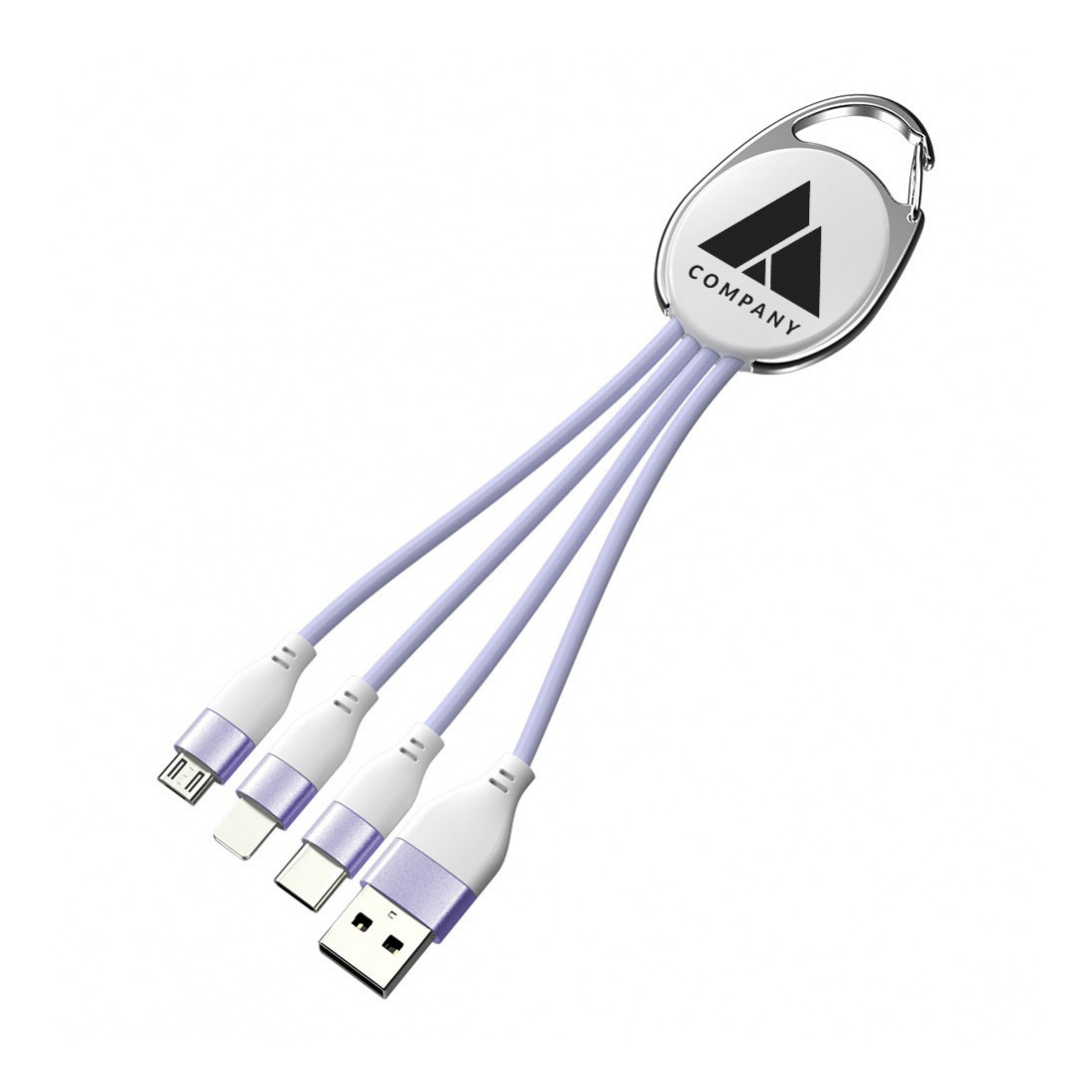 Porte clef métal avec cable data lightning/micro USB / USB-C - violet