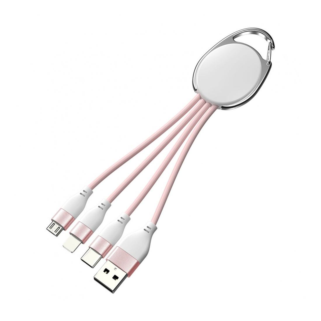 Porte clef métal avec cable data triple connectique - rose