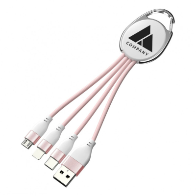 Porte clef métal avec cable data triple connectique - rose