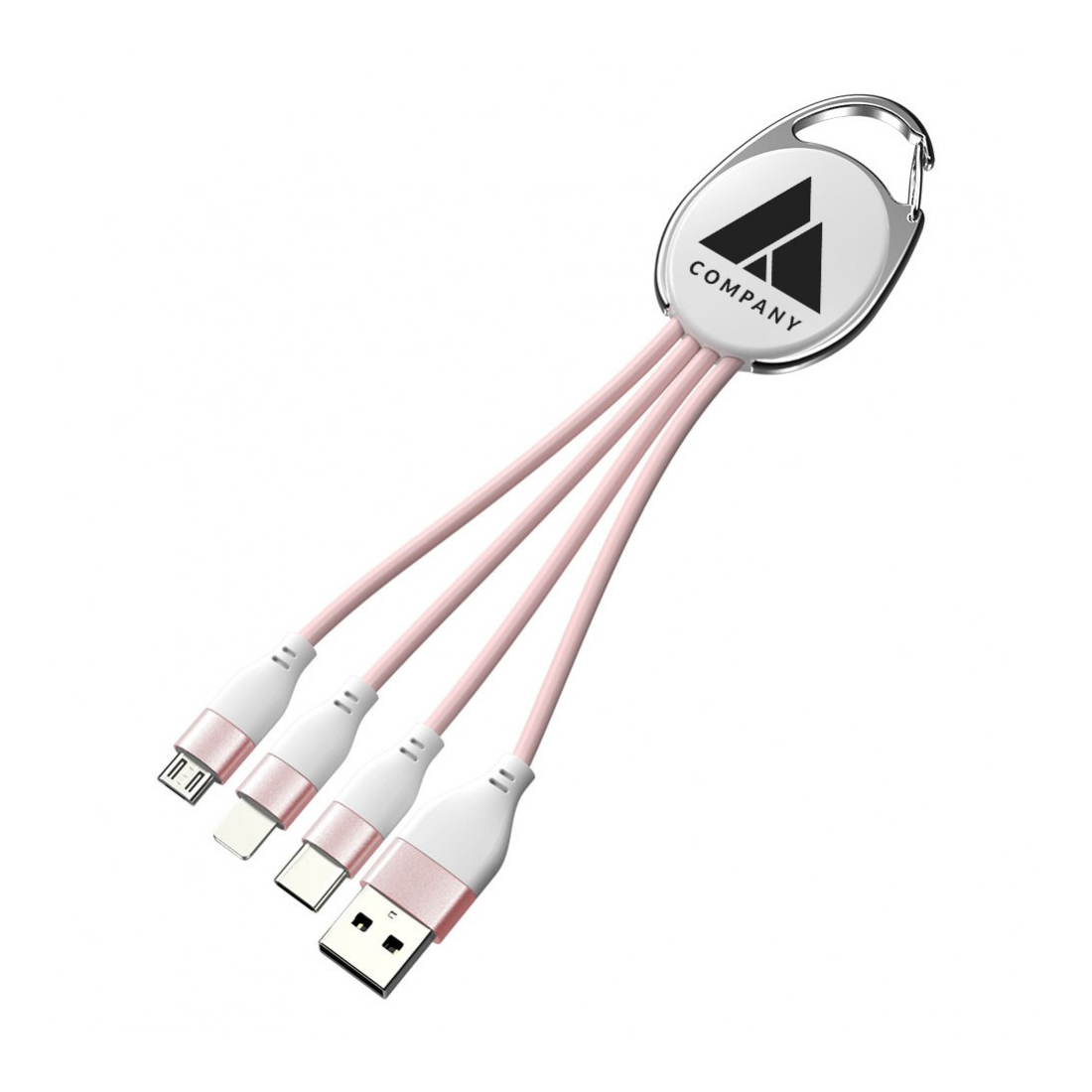 Porte clef métal avec cable data triple connectique - rose